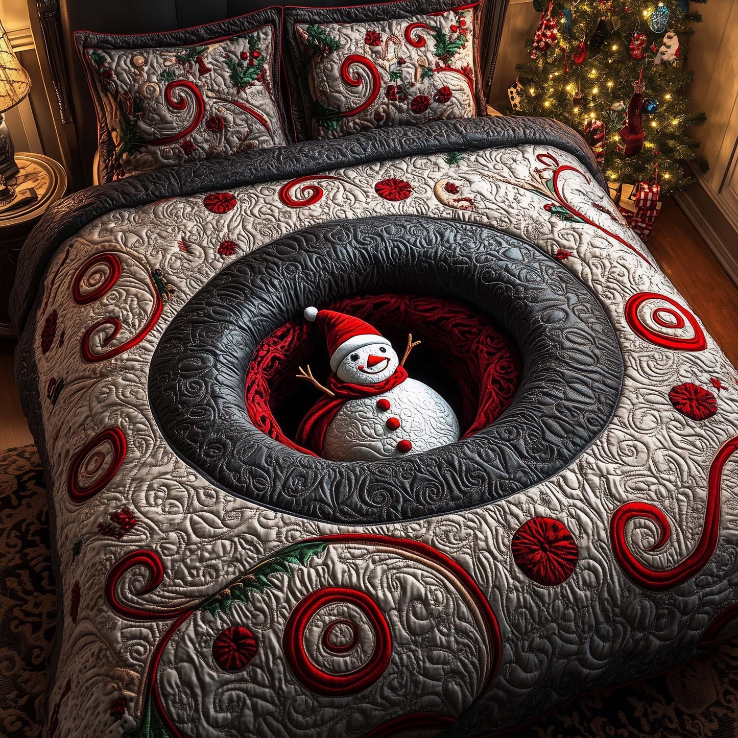 Snowman Hole 3-Piece Quilted Bedding Set  GFTOQM606