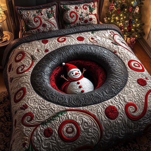 Snowman Hole 3-Piece Quilted Bedding Set  GFTOQM606