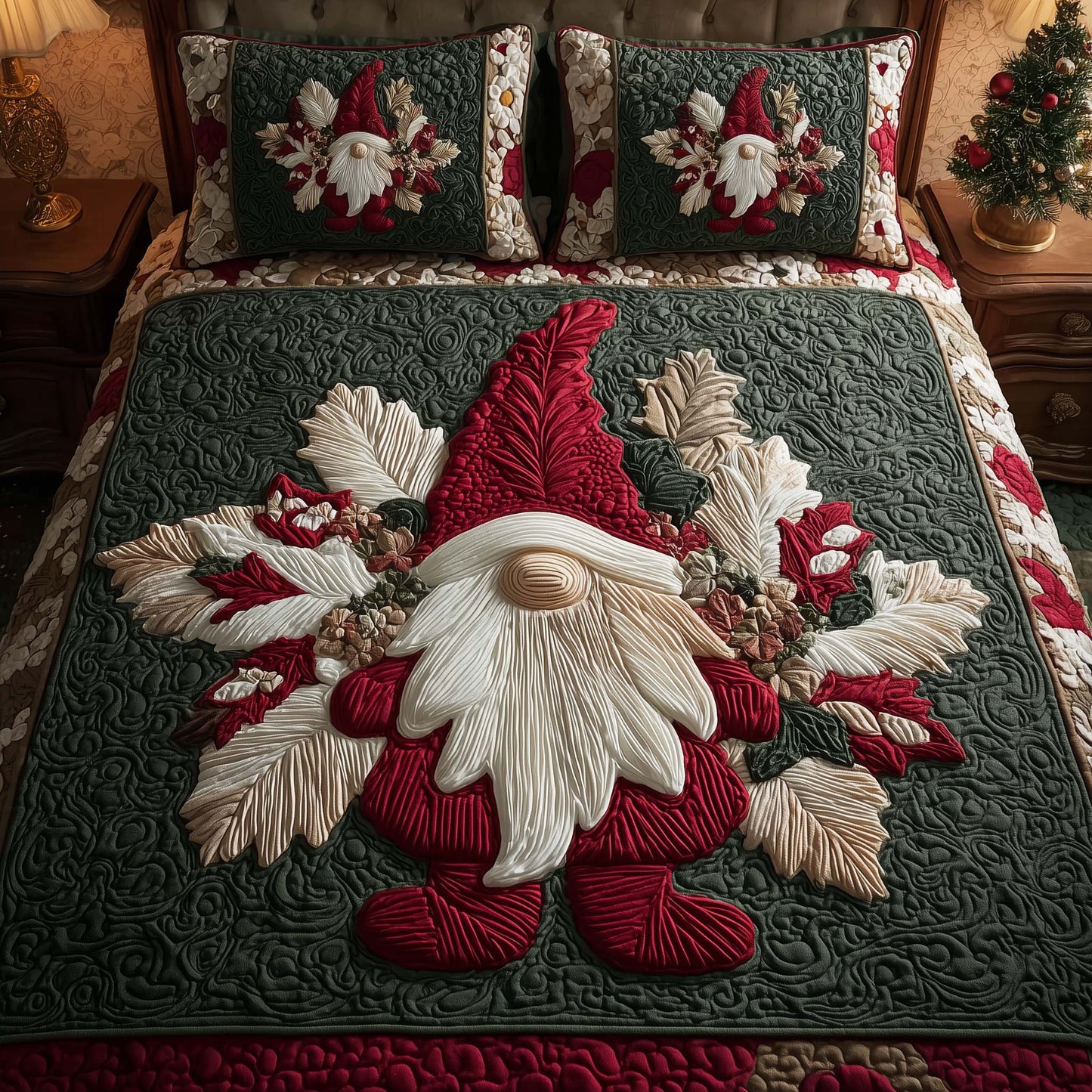 Red Gnome 3-Piece Quilted Bedding Set  GFTOQM615