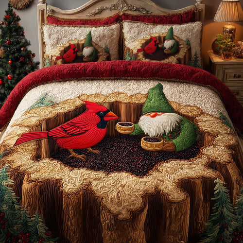 Gnome Cardinal 3-Piece Quilted Bedding Set  GFTOQM618