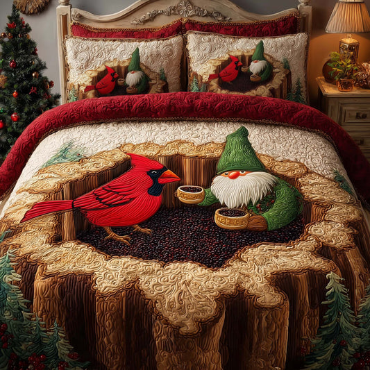Gnome Cardinal 3-Piece Quilted Bedding Set  GFTOQM618