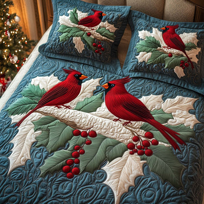 Blue Cardinals 3-Piece Quilted Bedding Set  GFTOQM619