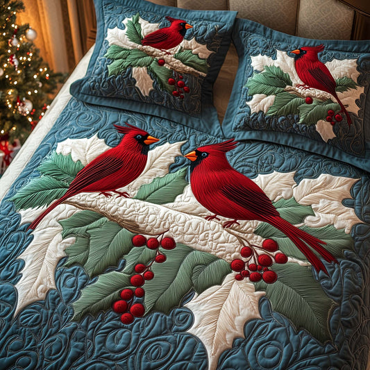 Blue Cardinals 3-Piece Quilted Bedding Set  GFTOQM619