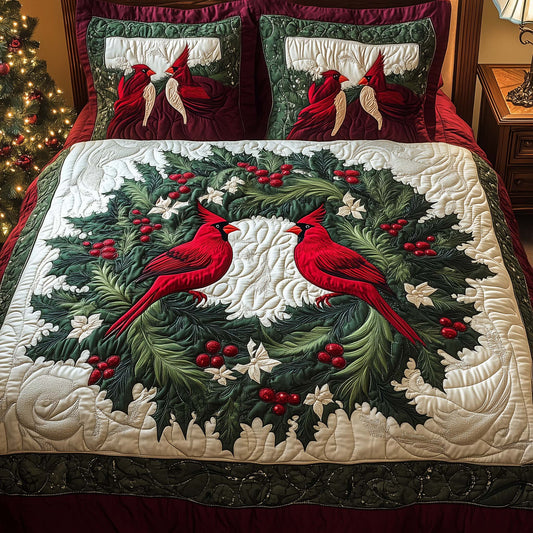 Wreath Cardinals 3-Piece Quilted Bedding Set  GFTOQM620