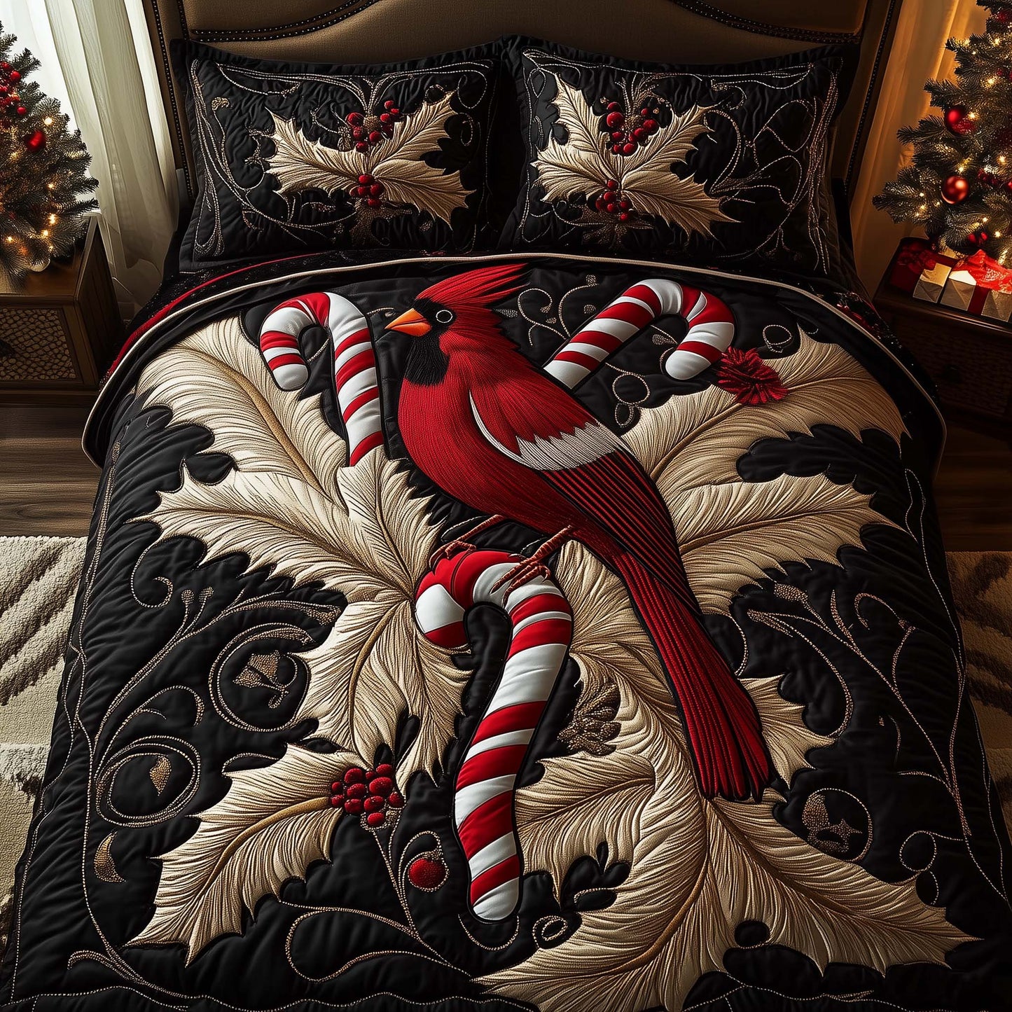 Candy Cardinal 3-Piece Quilted Bedding Set  GFTOQM621