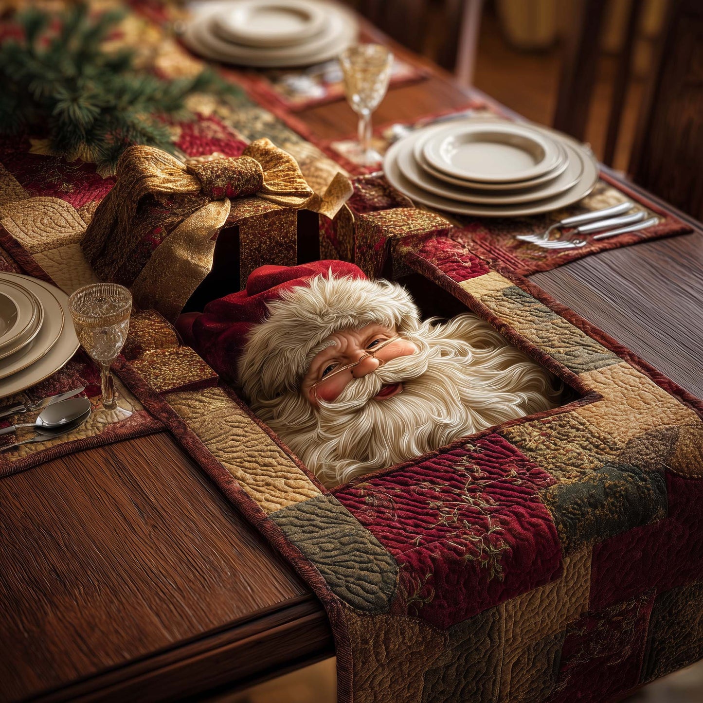 Gift Santa Quilted Table Runner GFTOQM628