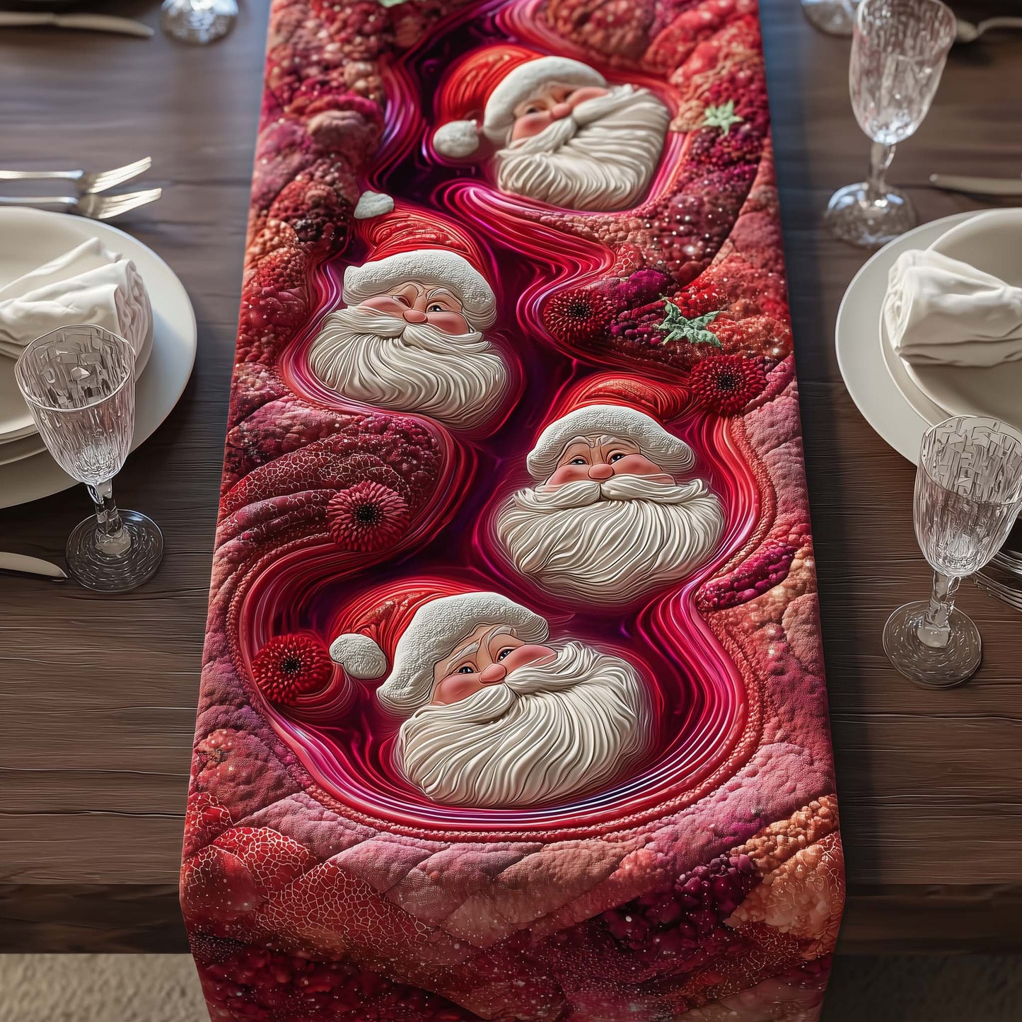Swirl Santa Quilted Table Runner GFTOQM631