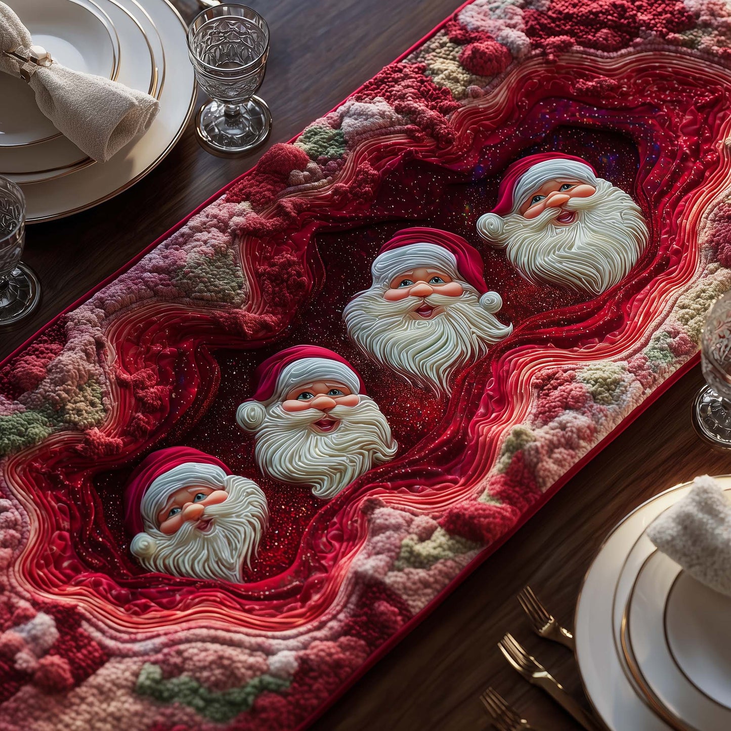 Flowing Santa Quilted Table Runner GFTOQM634