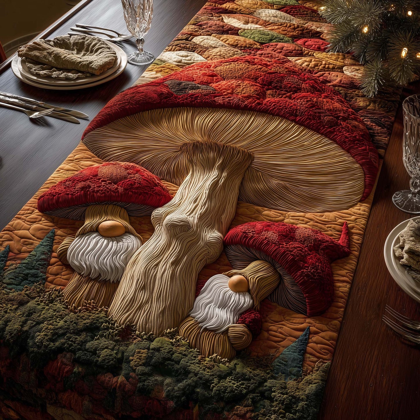 Mushroom Gnomes Quilted Table Runner GFTOQM645