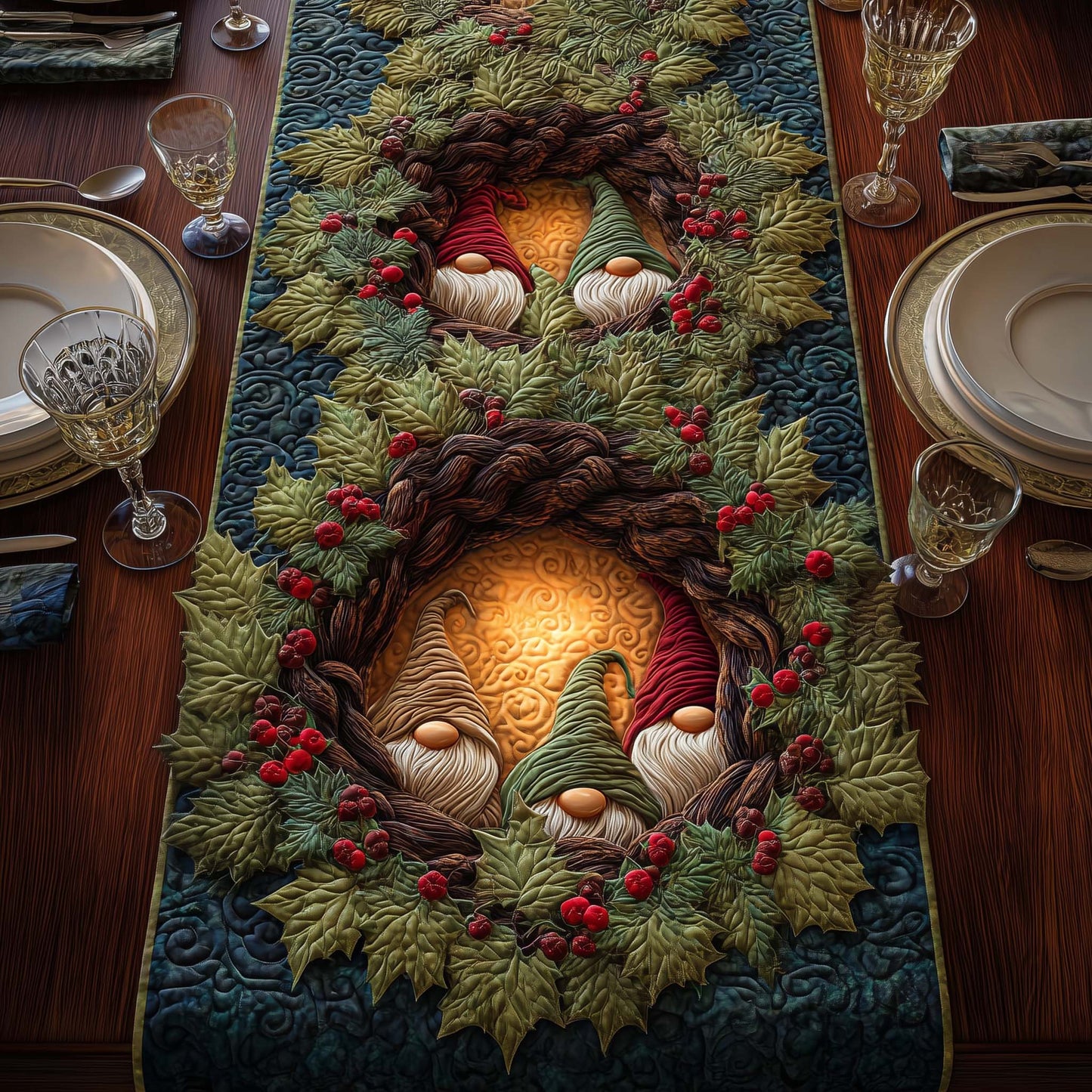 Gnome Wreath Quilted Table Runner GFTOQM649