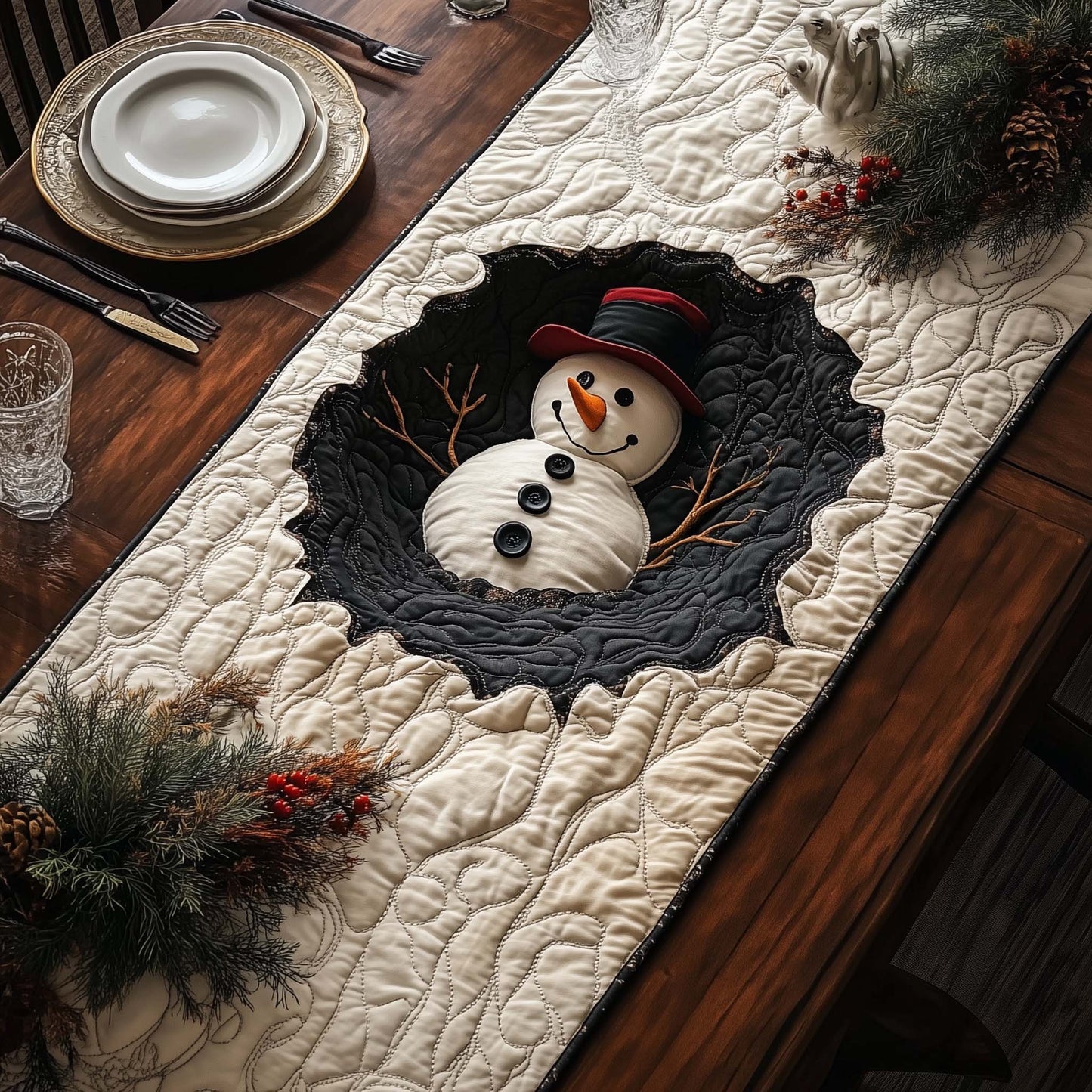 Snowman Pit Quilted Table Runner GFTOQM651