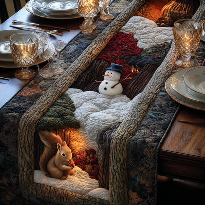 Squirrel Snowman Quilted Table Runner GFTOQM655