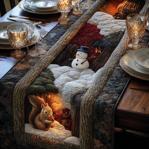 Squirrel Snowman Quilted Table Runner GFTOQM655