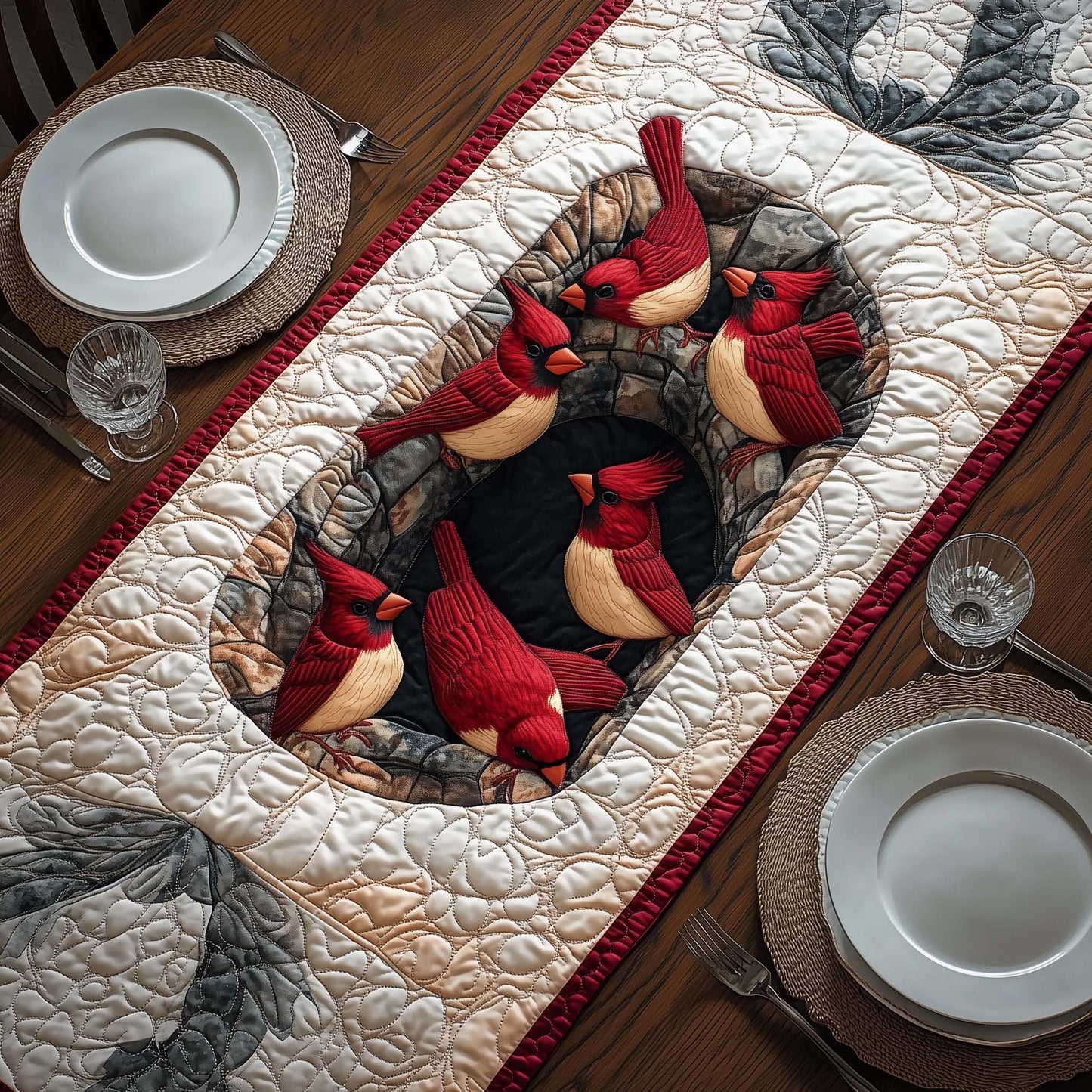 Stone Cardinals Quilted Table Runner GFTOQM657