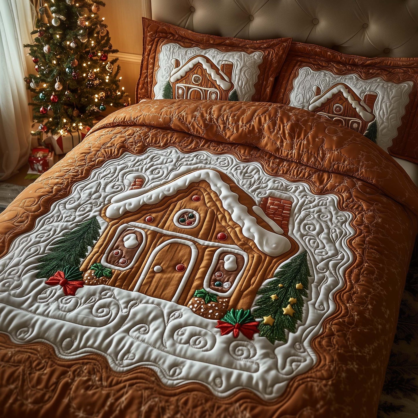 Gingerbread House 3-Piece Quilted Bedding Set GFTOQM662