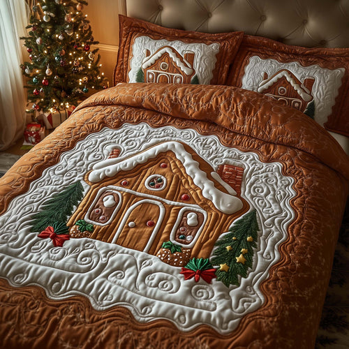Gingerbread House 3-Piece Quilted Bedding Set GFTOQM662