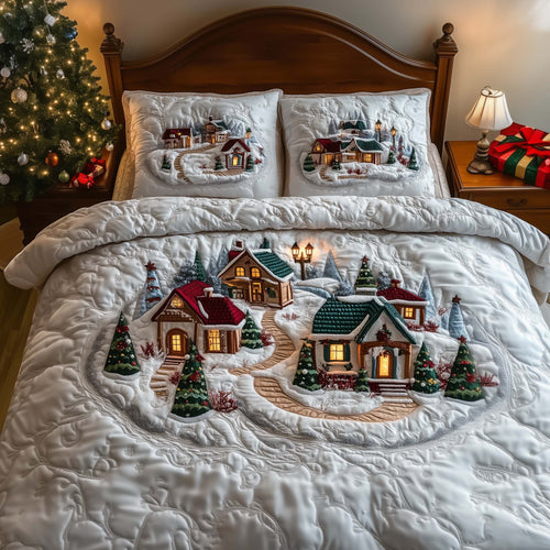 White Village 3-Piece Quilted Bedding Set GFTOQM664