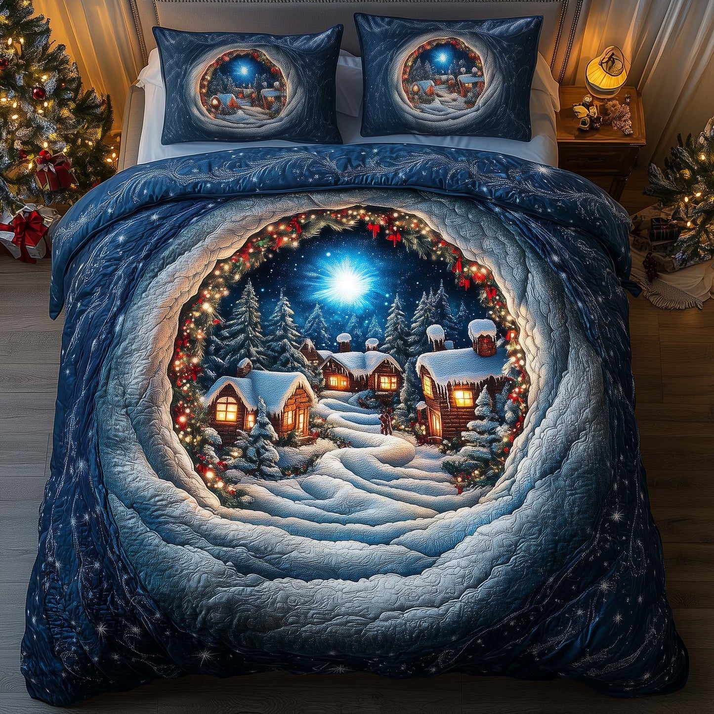 Night Village 3-Piece Quilted Bedding Set GFTOQM666