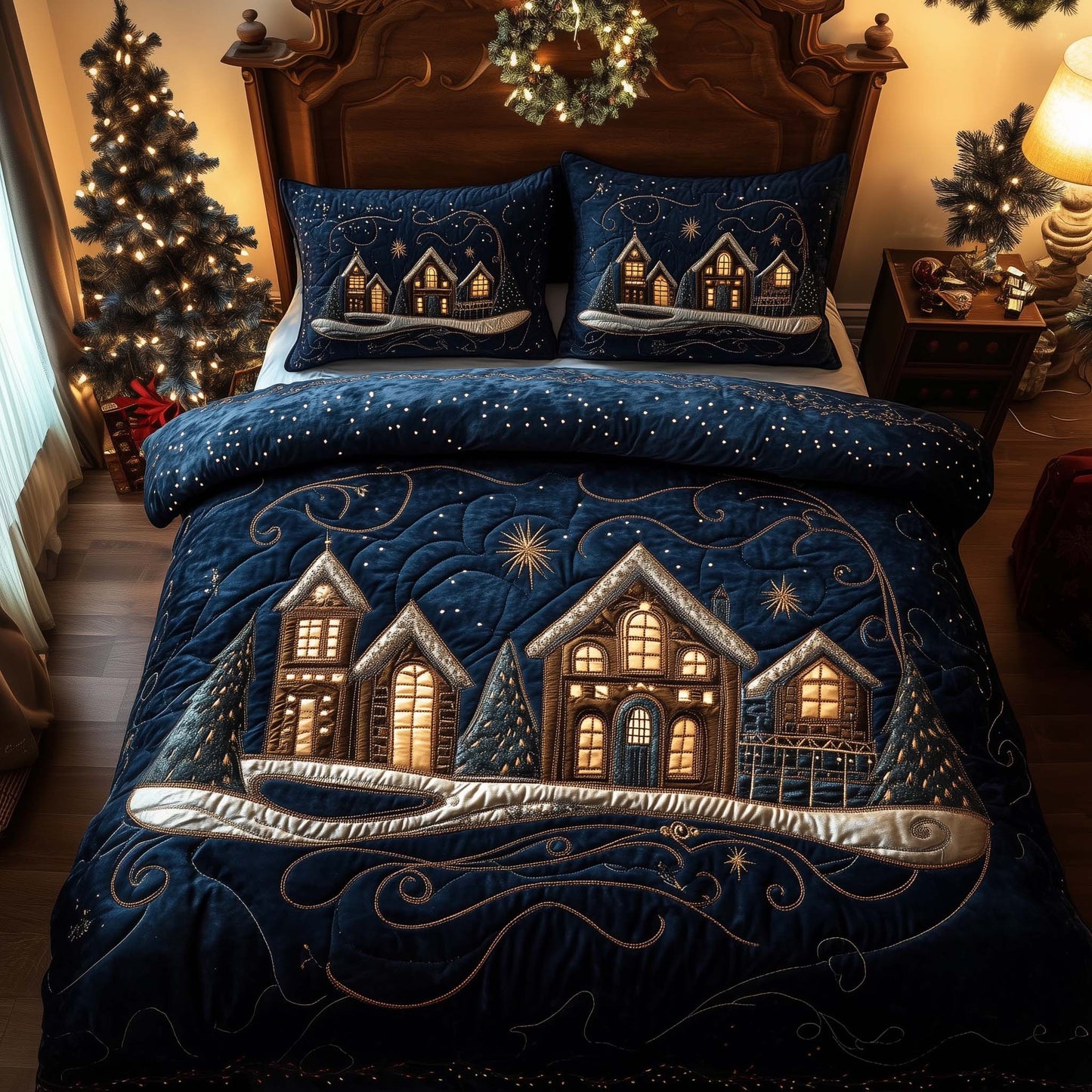 Starry Town 3-Piece Quilted Bedding Set GFTOQM669