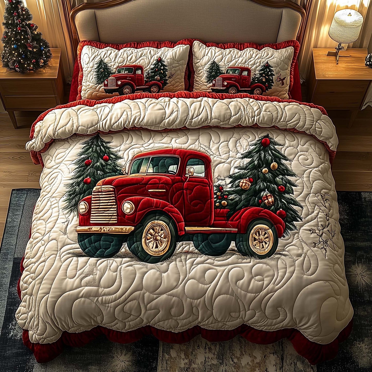 Red Truck 3-Piece Quilted Bedding Set GFTOQM671