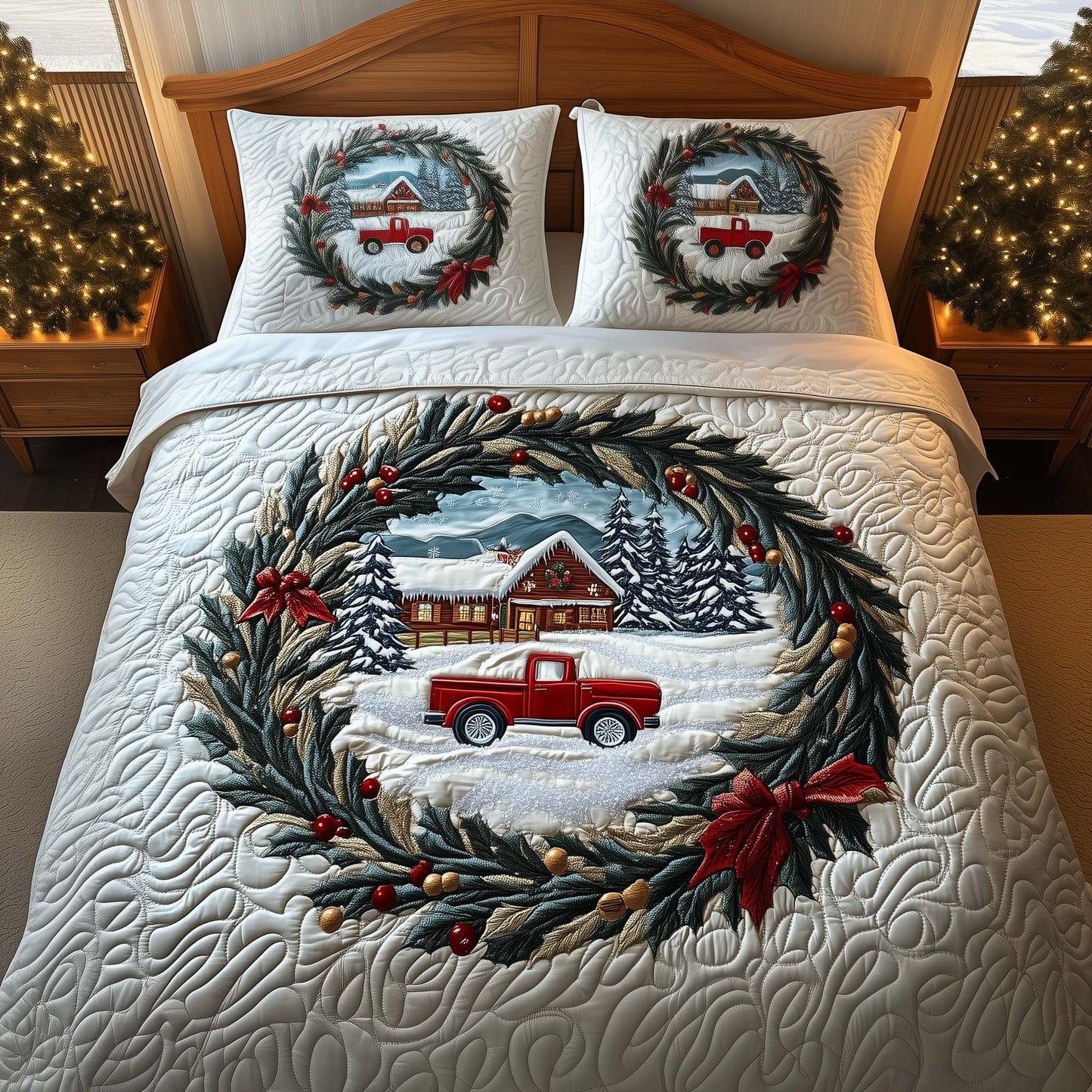Red Truck 3-Piece Quilted Bedding Set GFTOQM674