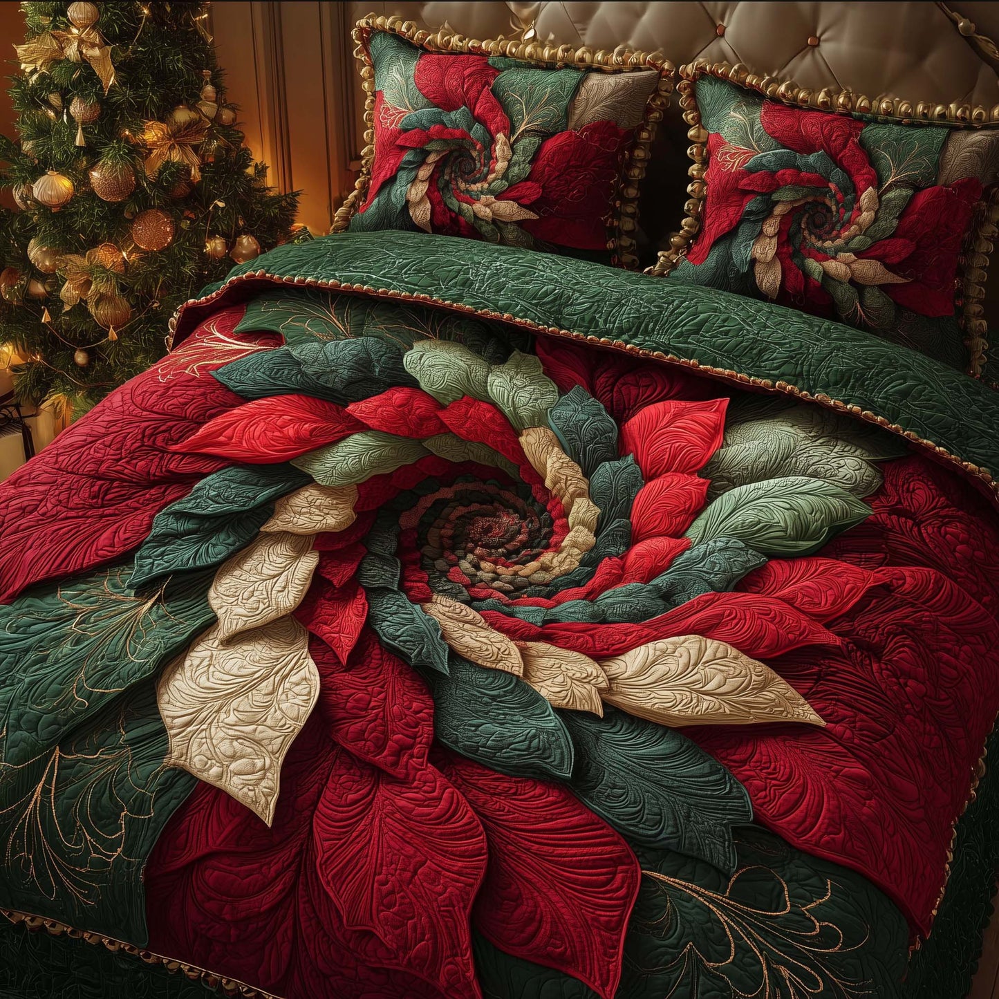 Giant Poinsettia 3-Piece Quilted Bedding Set GFTOQM675