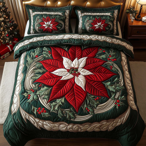 Poinsettia 3-Piece Quilted Bedding Set GFTOQM676