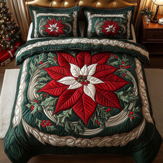 Poinsettia 3-Piece Quilted Bedding Set GFTOQM676