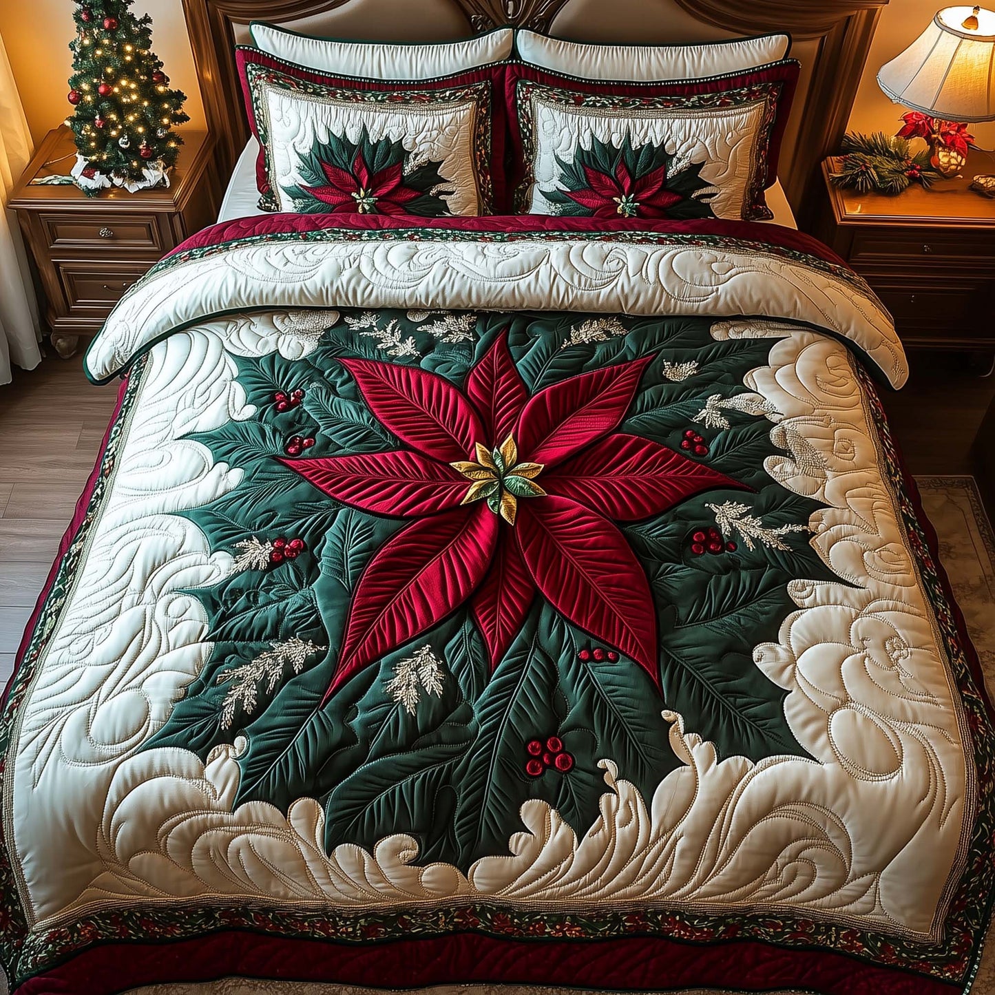 Poinsettia 3-Piece Quilted Bedding Set GFTOQM677