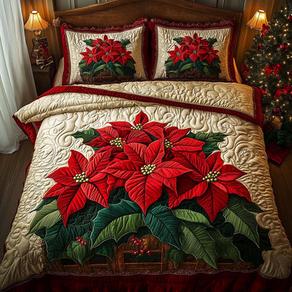 Yellow Poinsettia 3-Piece Quilted Bedding Set GFTOQM678