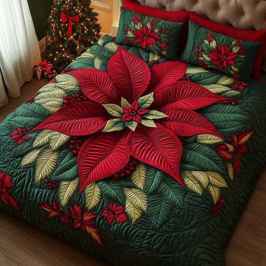 Poinsettia 3-Piece Quilted Bedding Set GFTOQM680