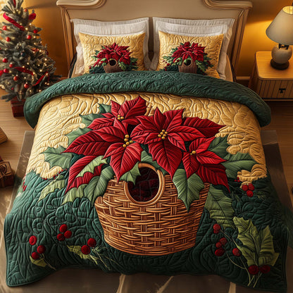 Poinsettia 3-Piece Quilted Bedding Set GFTOQM681