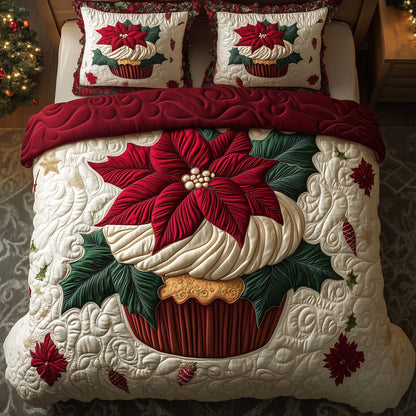 Poinsettia Cupcake 3-Piece Quilted Bedding Set GFTOQM682