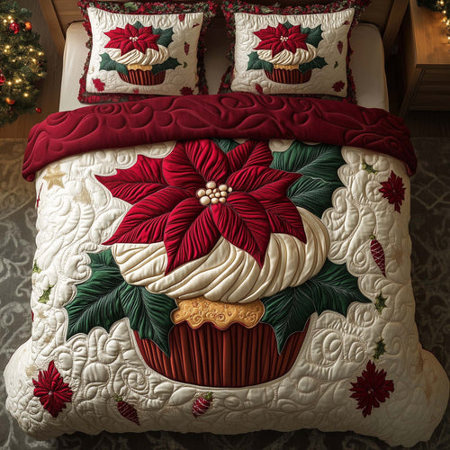 Poinsettia Cupcake 3-Piece Quilted Bedding Set GFTOQM682