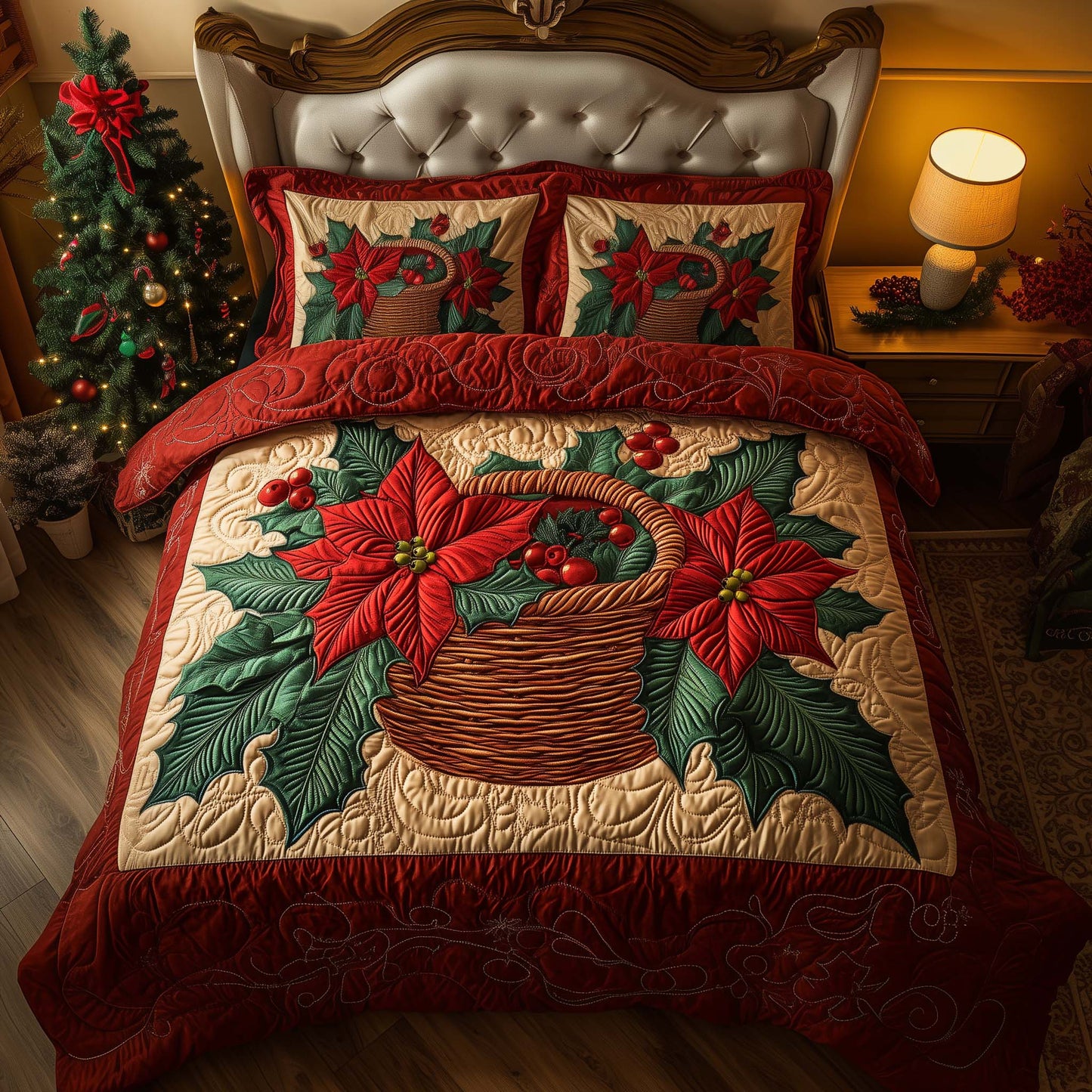 Poinsettia 3-Piece Quilted Bedding Set GFTOQM683