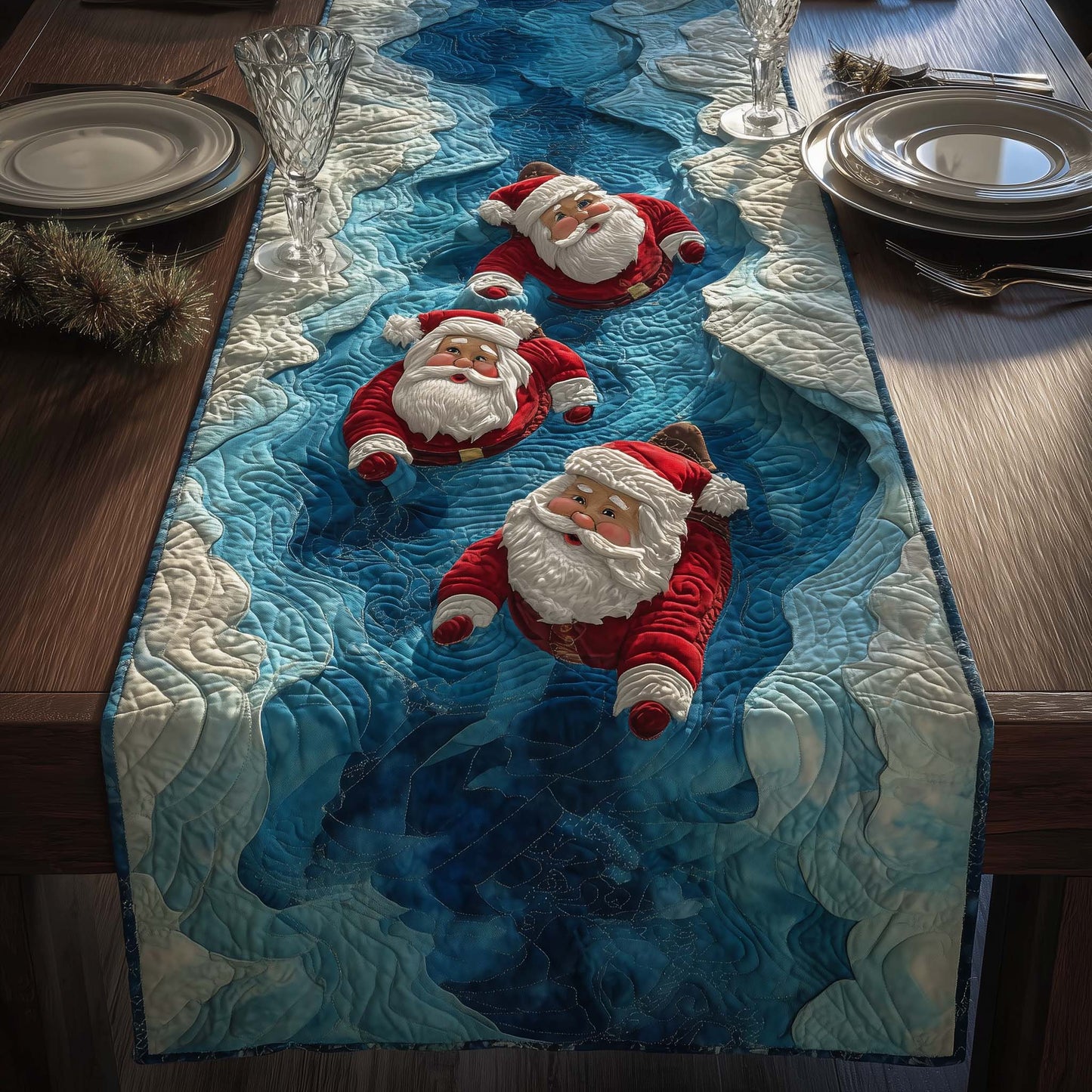 Swimming Santa Quilted Table Runner GFTOQM687