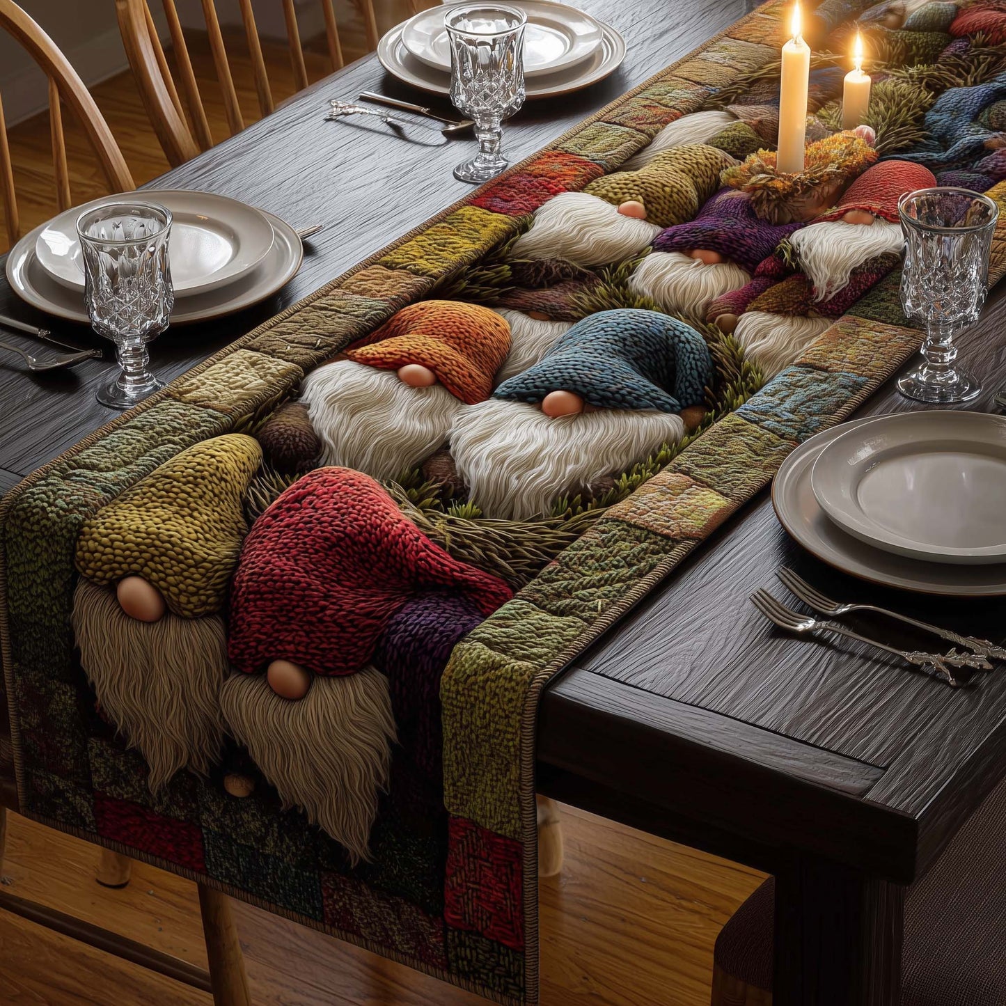 Colorful Gnomes Quilted Table Runner GFTOQM694