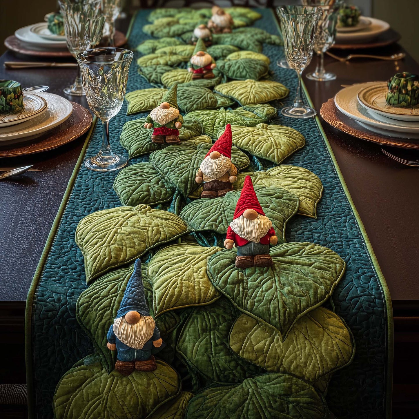 Leafy Gnomes Quilted Table Runner GFTOQM695