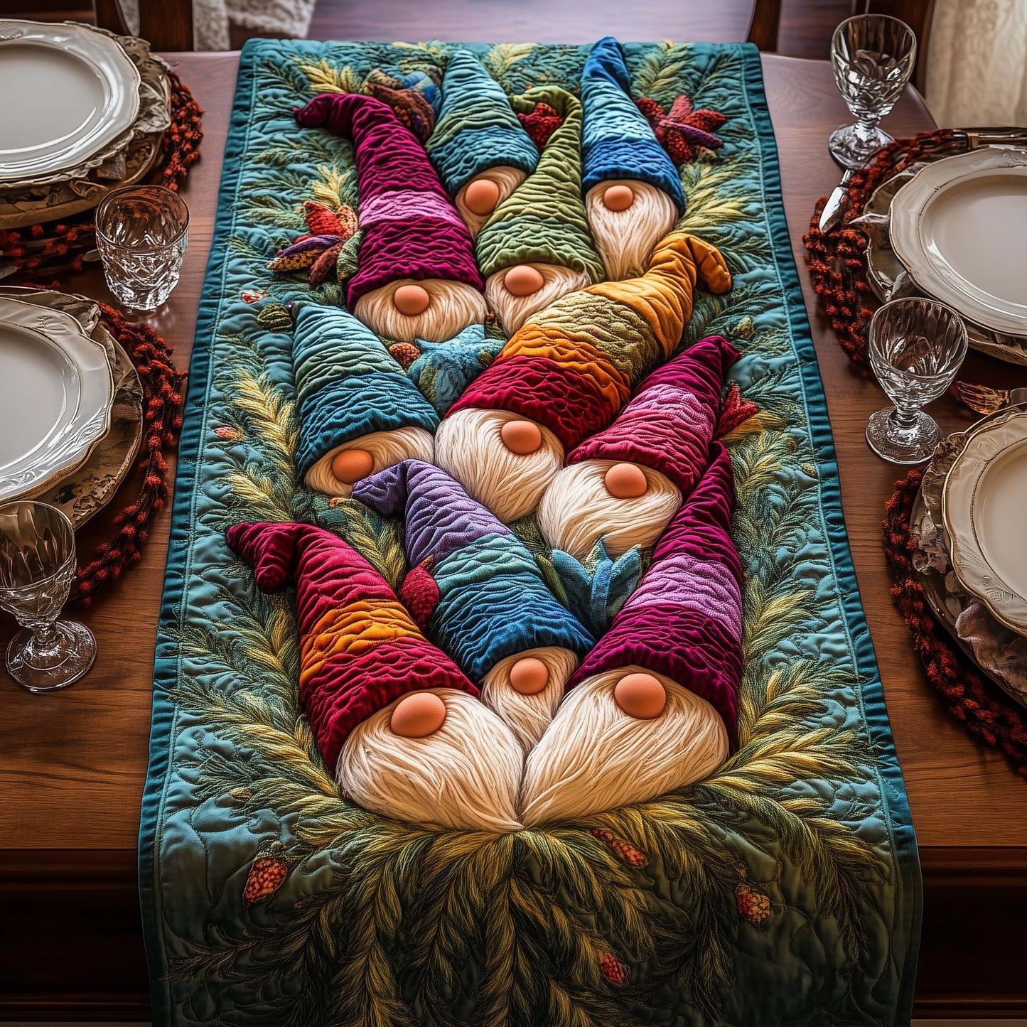 Colorful Gnomes Quilted Table Runner GFTOQM697