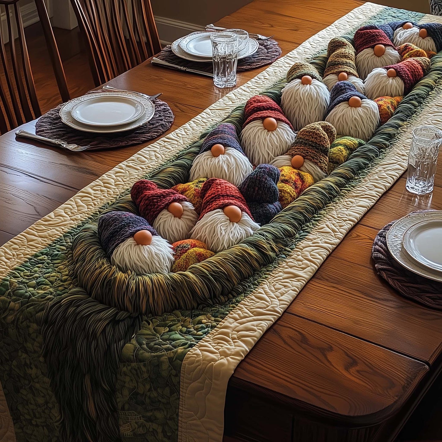 Colorful Gnomes Quilted Table Runner GFTOQM704