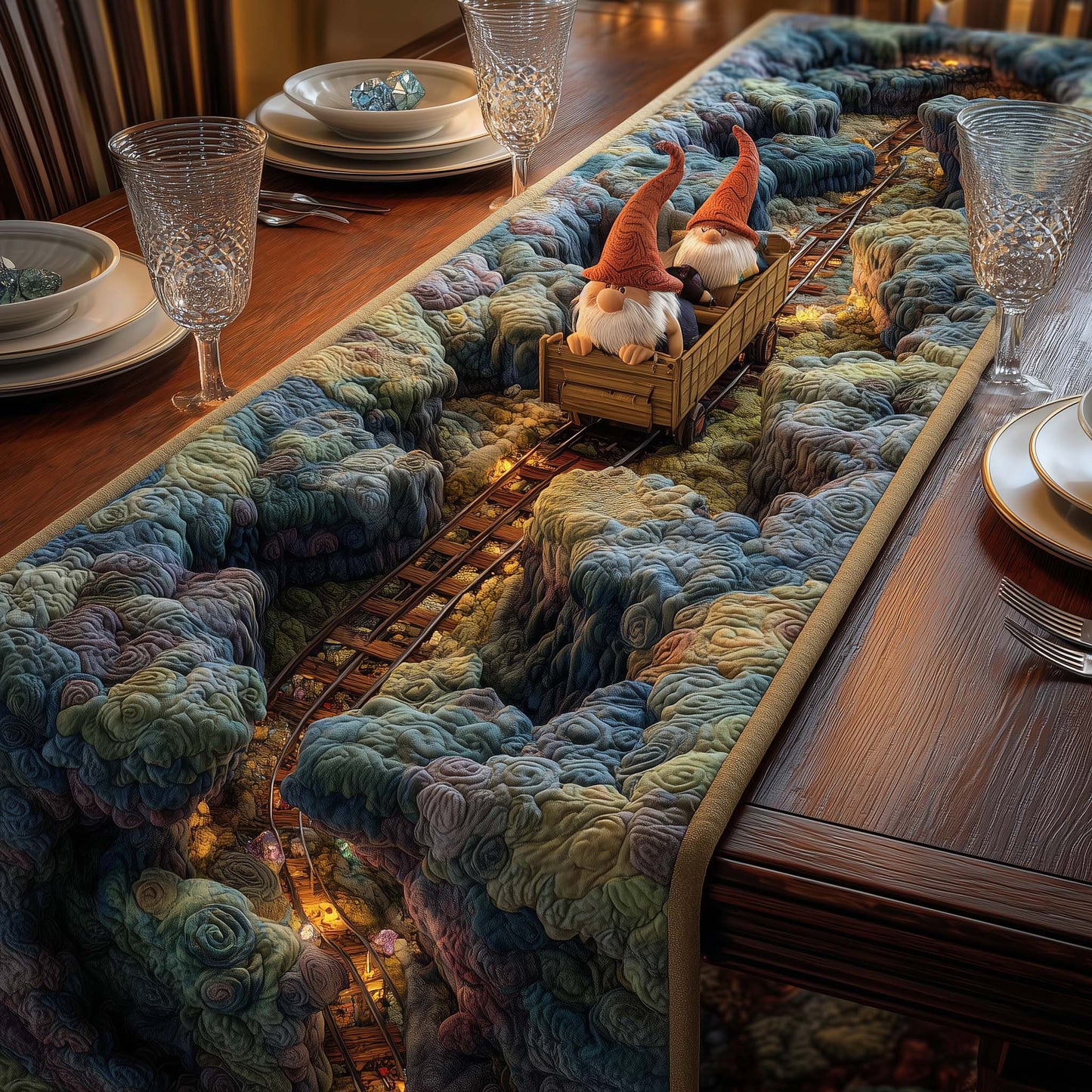 Gnome Train Quilted Table Runner GFTOQM705