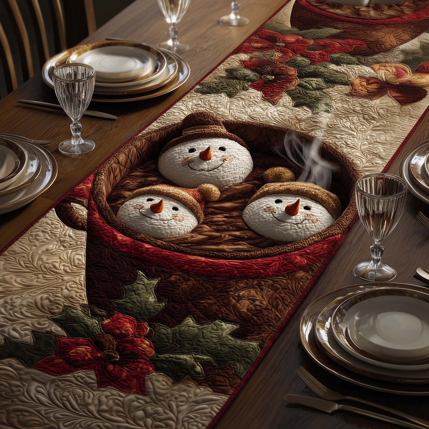 Hot Cocoa Snowmen Quilted Table Runner GFTOQM710