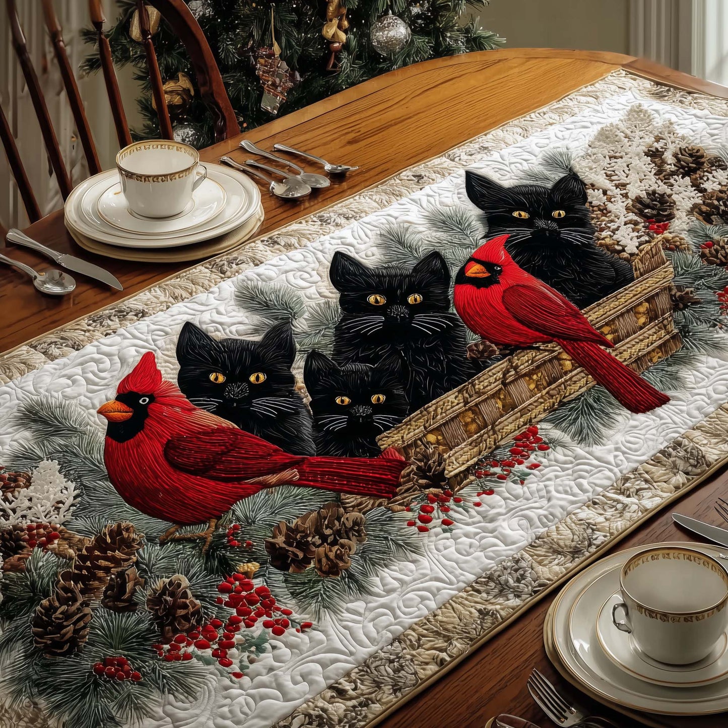Cats Cardinal Quilted Table Runner GFTOQM716