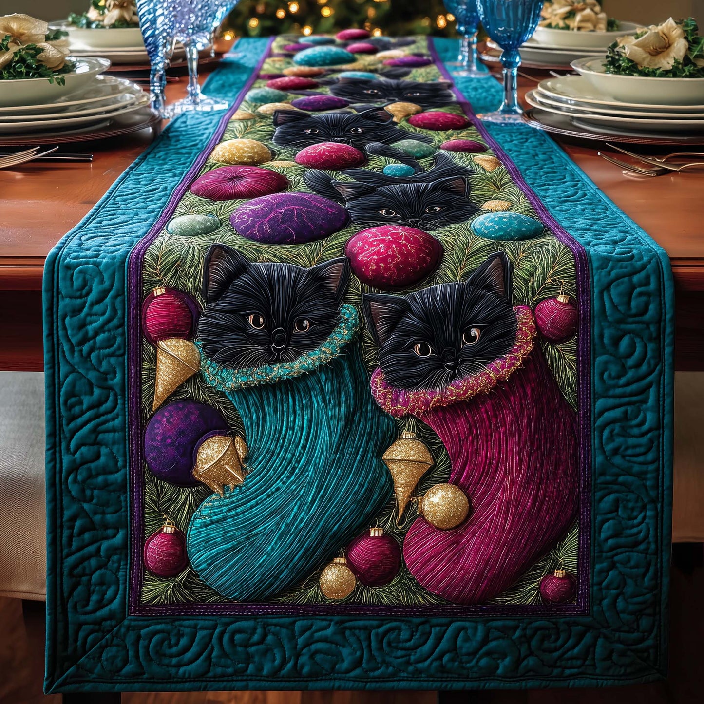 Stocking Cats Quilted Table Runner GFTOQM720