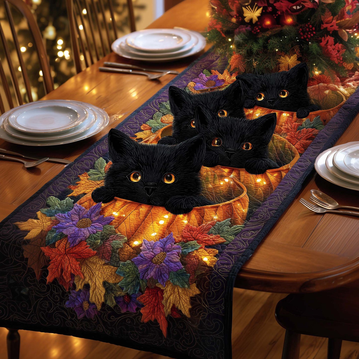 Pumpkin Cats Quilted Table Runner GFTOQM721