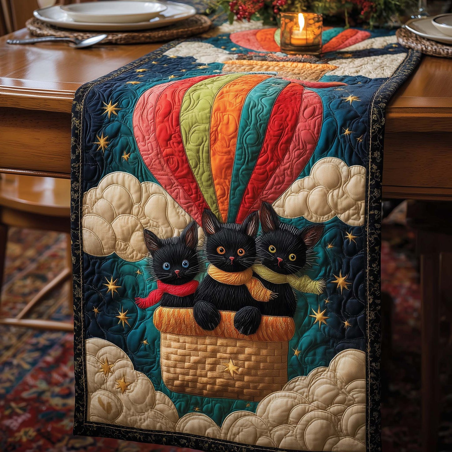 Balloon Cats Quilted Table Runner GFTOQM726