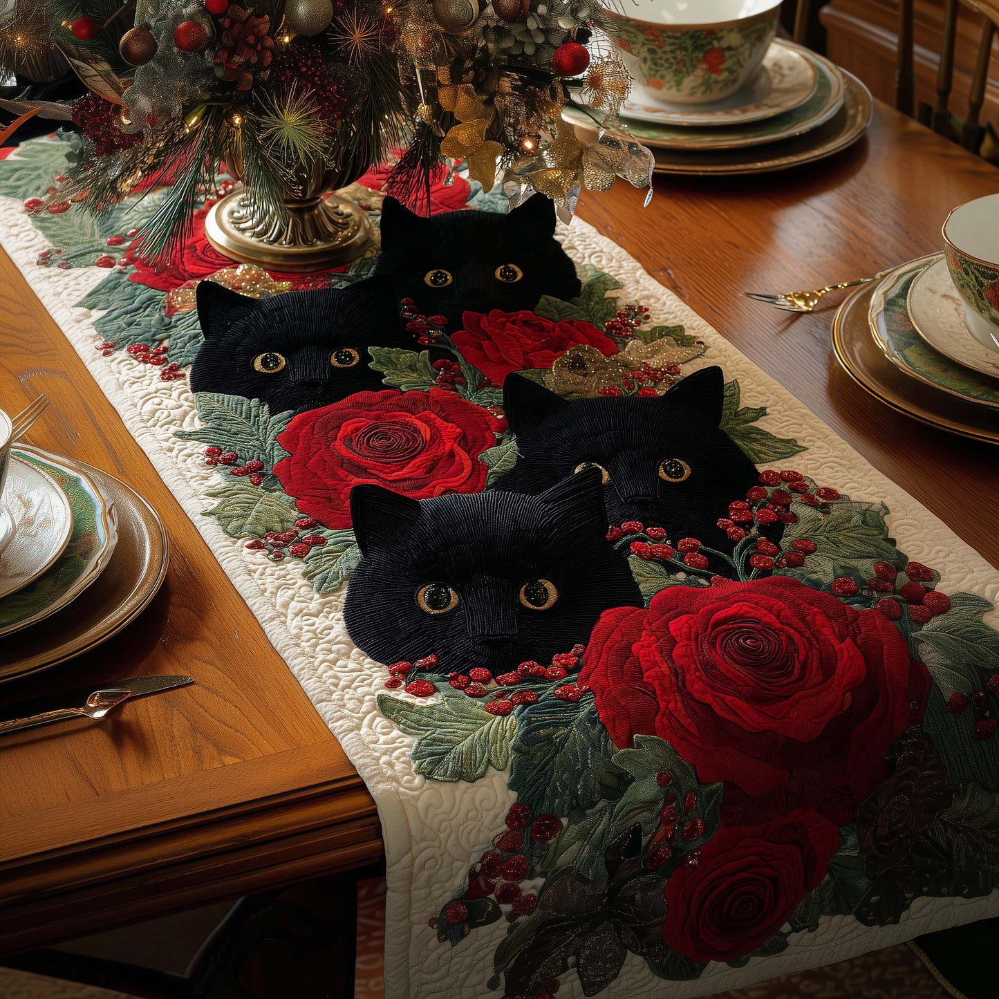 Rose Cats Quilted Table Runner GFTOQM727