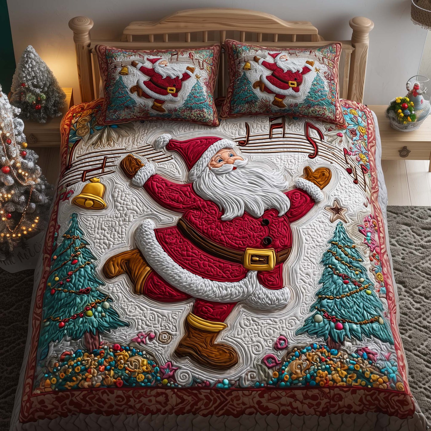 Dancing Santa 3-Piece Quilted Bedding Set GFTOQM735