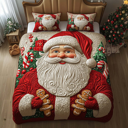 Gingerbread Santa 3-Piece Quilted Bedding Set GFTOQM738