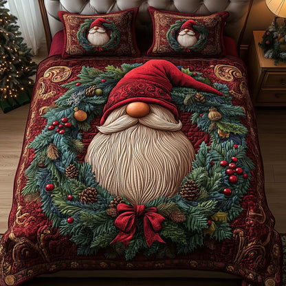 Wreath Gnome 3-Piece Quilted Bedding Set GFTOQM740
